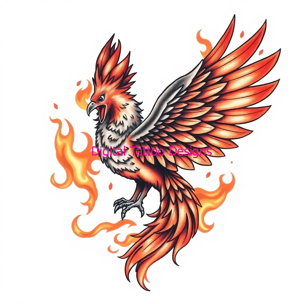Ashborne Fury – Phoenix Flame Tattoo Design