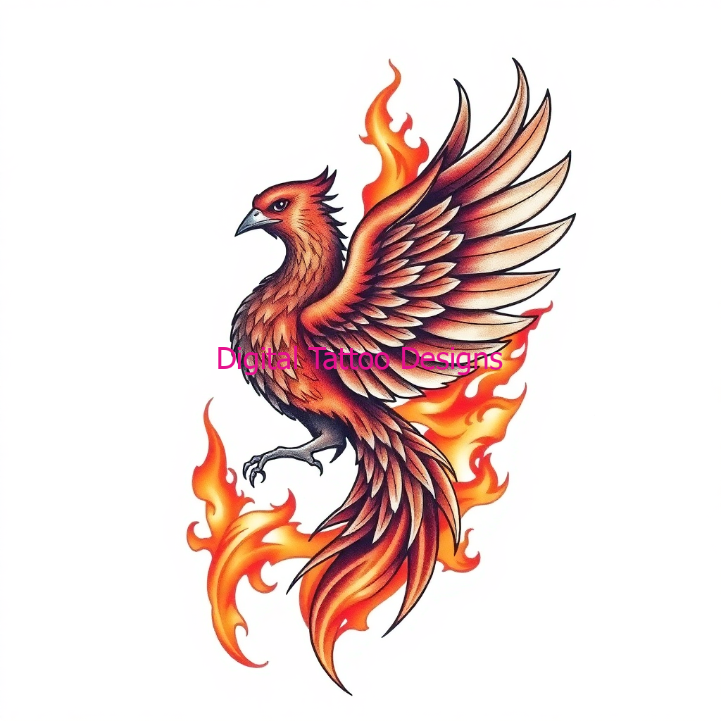 Ember Reign – Vertical Phoenix Rebirth Tattoo