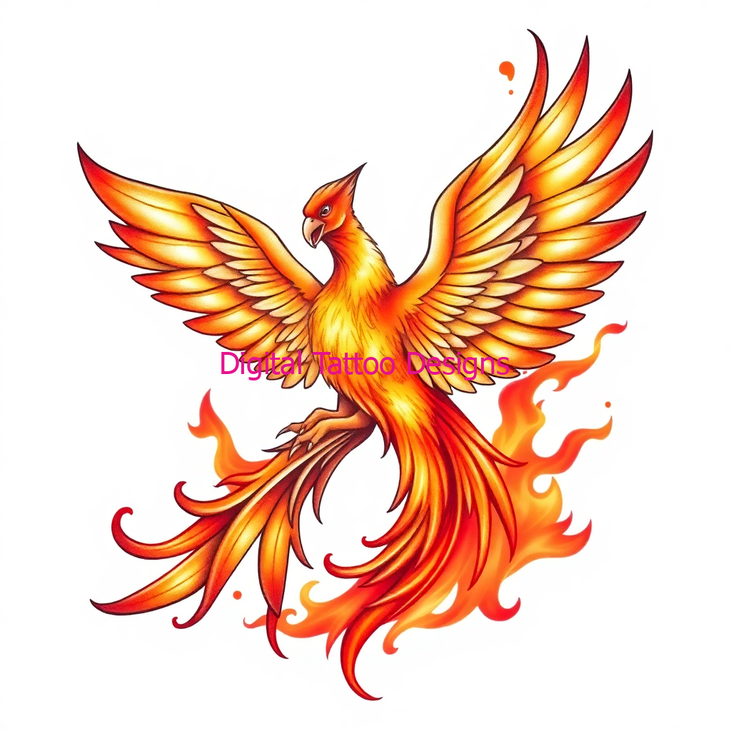 Flaming Rebirth – Phoenix Fire Tattoo Design