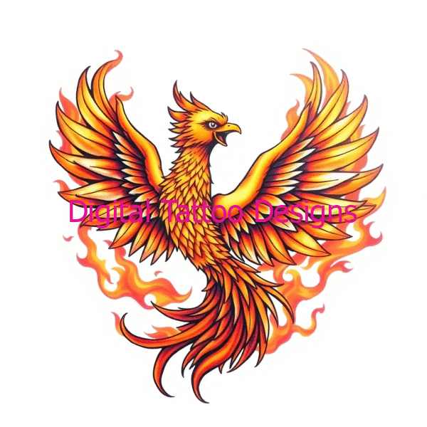 Inferno Rebirth – Fiery Phoenix Tattoo Design – digitaltattoodesigns