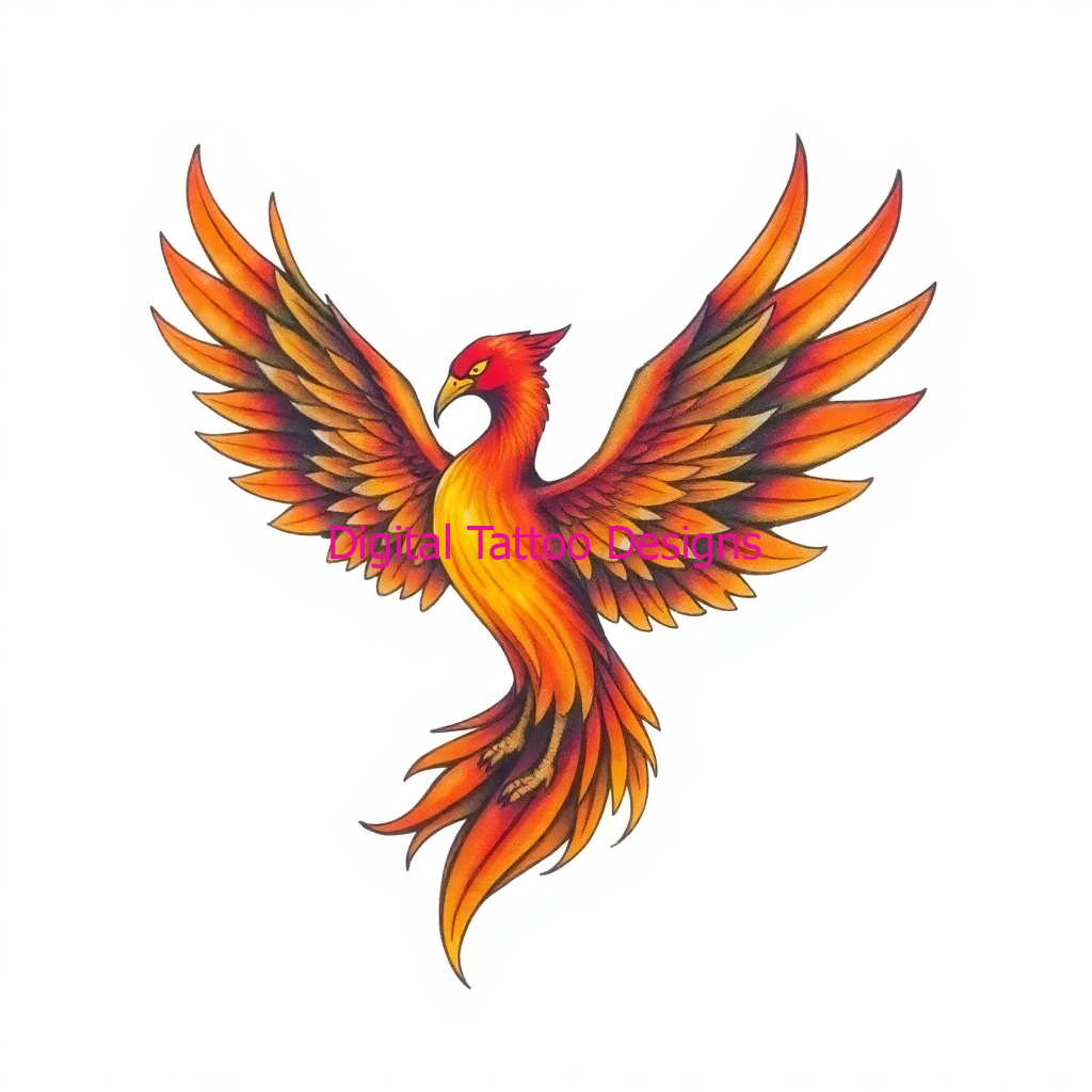 Soaring Flame – Elegant Phoenix Rebirth Tattoo